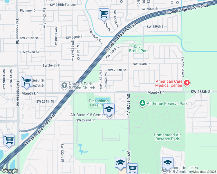 map of restaurants, bars, coffee shops, grocery stores, and more near 12752 Southwest 266th Terrace in Homestead