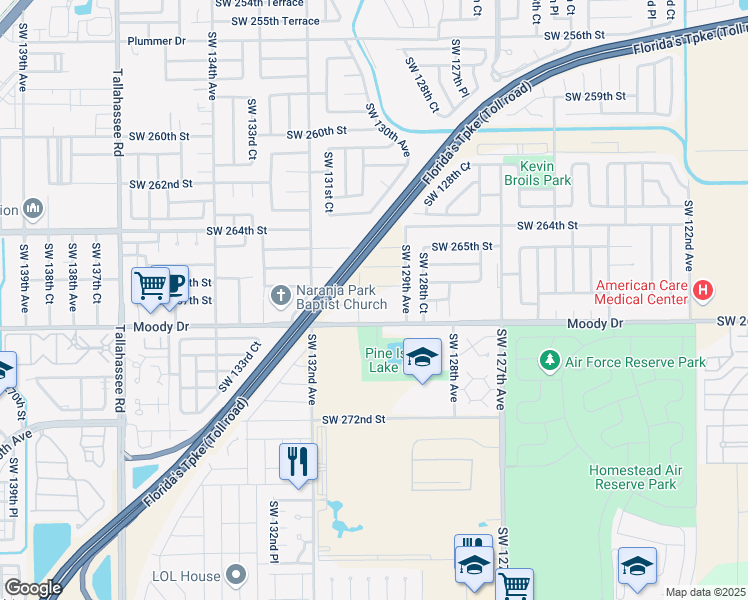 map of restaurants, bars, coffee shops, grocery stores, and more near 12961 Southwest 267th Street in Homestead