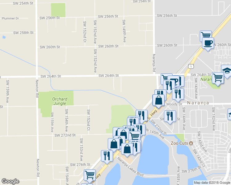 map of restaurants, bars, coffee shops, grocery stores, and more near 26523 Southwest 149th Place in Homestead