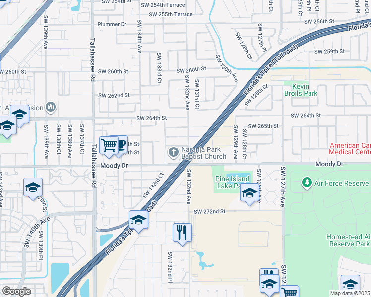 map of restaurants, bars, coffee shops, grocery stores, and more near 13202 Southwest 266th Terrace in Homestead