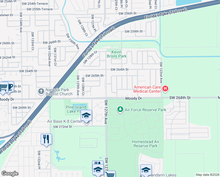map of restaurants, bars, coffee shops, grocery stores, and more near 26646 SW 126th Ave in Naranja
