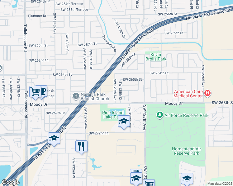 map of restaurants, bars, coffee shops, grocery stores, and more near 26673 Southwest 129th Avenue in Homestead