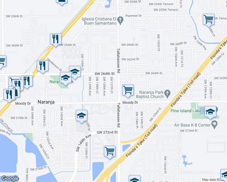 map of restaurants, bars, coffee shops, grocery stores, and more near 26615 Southwest 137th Court in Homestead