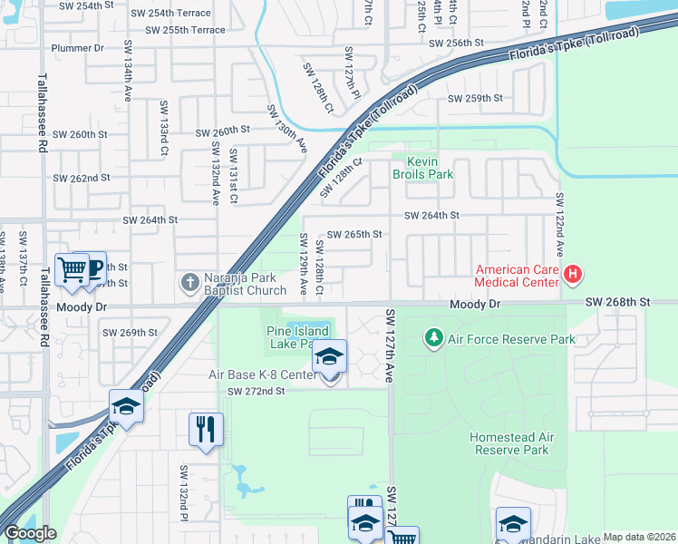 map of restaurants, bars, coffee shops, grocery stores, and more near 12752 Southwest 266th Terrace in Homestead
