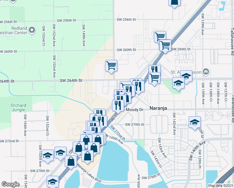 map of restaurants, bars, coffee shops, grocery stores, and more near 26600 Southwest 146th Court in Homestead