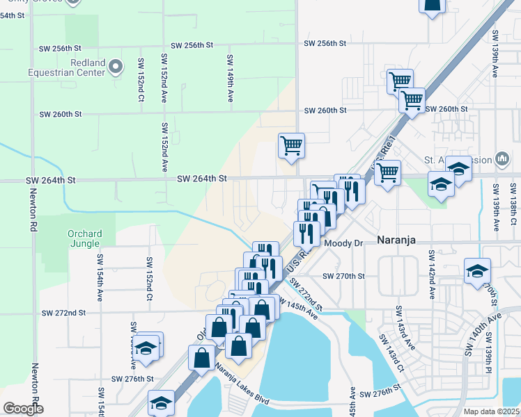 map of restaurants, bars, coffee shops, grocery stores, and more near 26601 Southwest 149th Court in Homestead