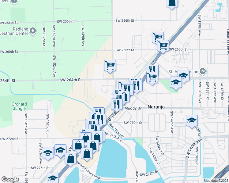 map of restaurants, bars, coffee shops, grocery stores, and more near 26600 Southwest 146th Court in Homestead