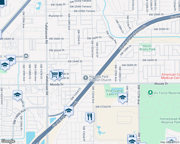 map of restaurants, bars, coffee shops, grocery stores, and more near 13202 Southwest 266th Terrace in Homestead