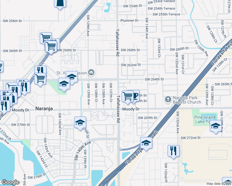 map of restaurants, bars, coffee shops, grocery stores, and more near 26615 Southwest 137th Court in Homestead