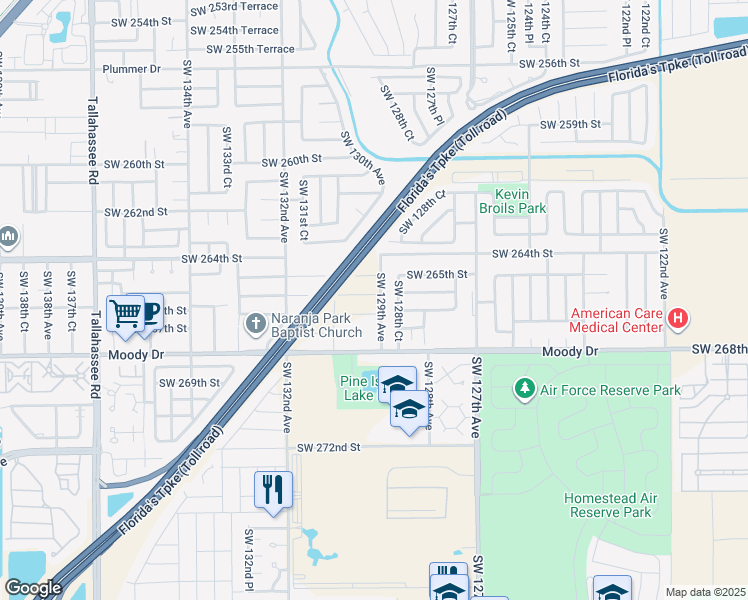 map of restaurants, bars, coffee shops, grocery stores, and more near 26673 Southwest 129th Avenue in Homestead