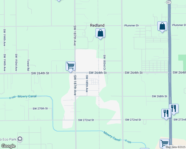 map of restaurants, bars, coffee shops, grocery stores, and more near 18430 Southwest 264th Street in Homestead