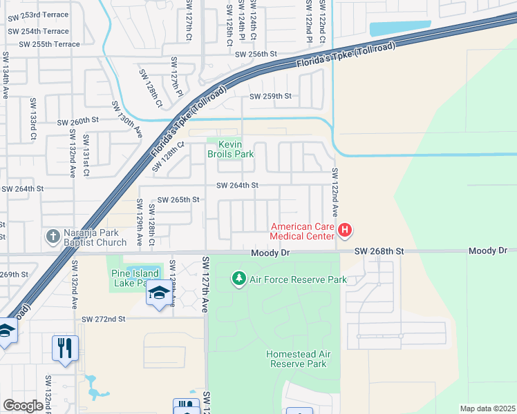 map of restaurants, bars, coffee shops, grocery stores, and more near 26460 Southwest 124th Avenue in Homestead