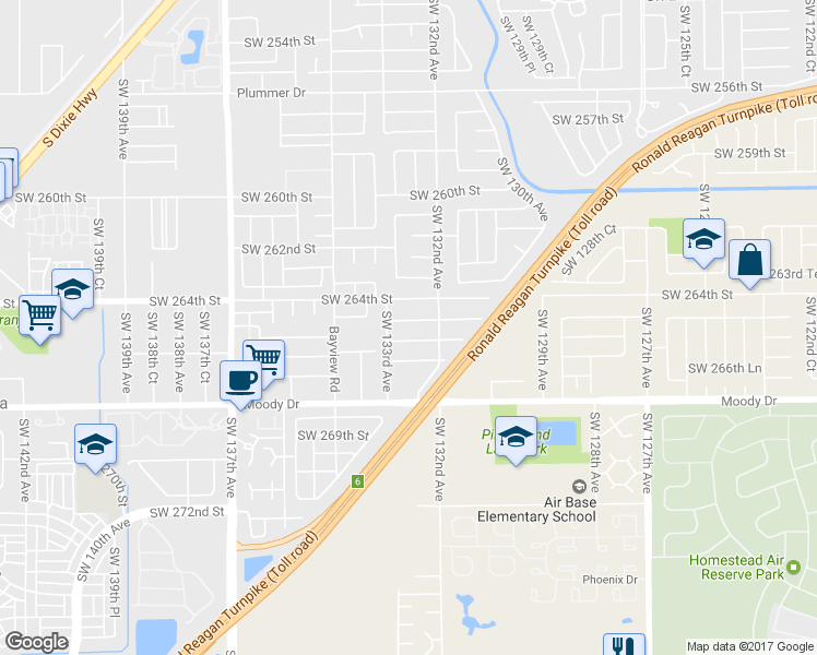 map of restaurants, bars, coffee shops, grocery stores, and more near 13244 Southwest 265th Street in Homestead