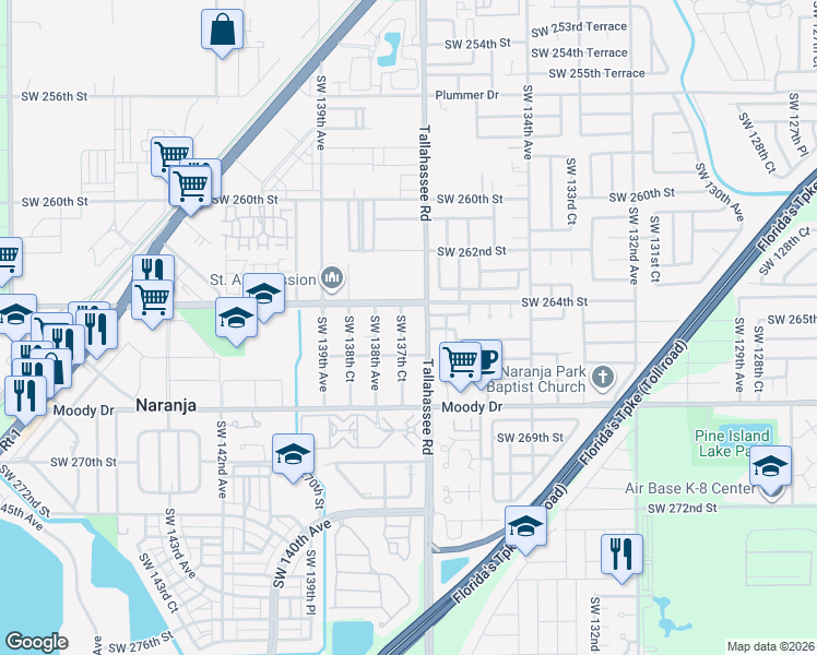 map of restaurants, bars, coffee shops, grocery stores, and more near 26445 SW 137th Ct in Naranja