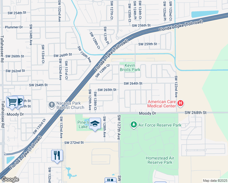 map of restaurants, bars, coffee shops, grocery stores, and more near 12712 Southwest 265th Street in Naranja