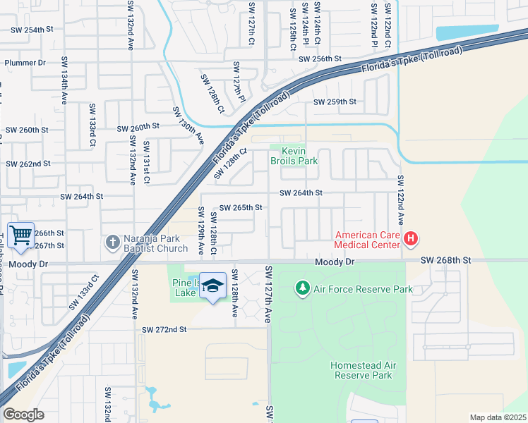 map of restaurants, bars, coffee shops, grocery stores, and more near 12712 Southwest 265th Street in Naranja