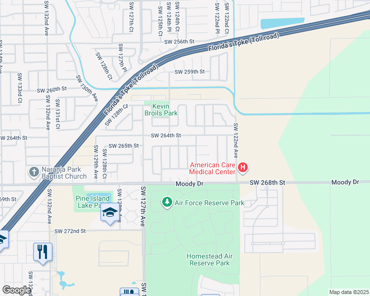 map of restaurants, bars, coffee shops, grocery stores, and more near 26460 Southwest 124th Avenue in Homestead