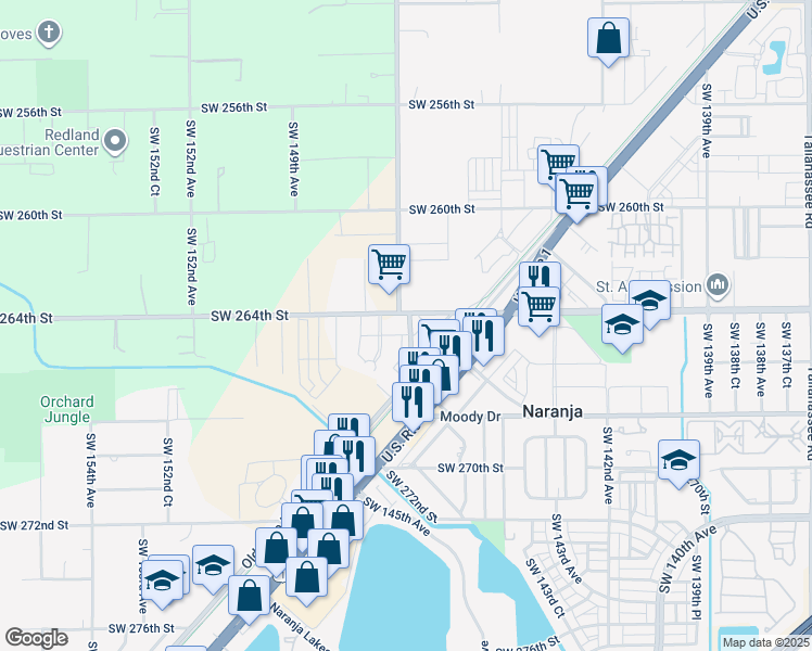 map of restaurants, bars, coffee shops, grocery stores, and more near 26450 Southwest 146th Court in Homestead