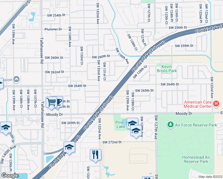map of restaurants, bars, coffee shops, grocery stores, and more near 13005 Southwest 265th Street in Homestead