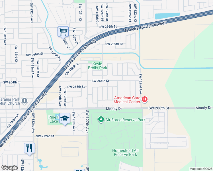 map of restaurants, bars, coffee shops, grocery stores, and more near 12443 Southwest 264th Terrace in Homestead
