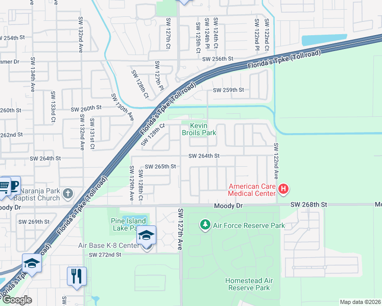 map of restaurants, bars, coffee shops, grocery stores, and more near 26314 Southwest 126th Court in Homestead