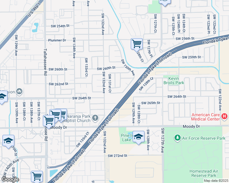 map of restaurants, bars, coffee shops, grocery stores, and more near 13075 Southwest 263rd Terrace in Homestead