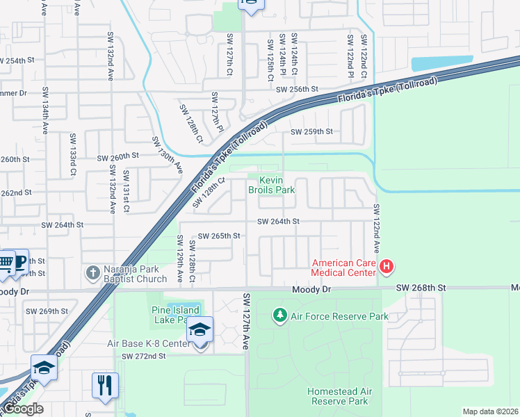 map of restaurants, bars, coffee shops, grocery stores, and more near 28200 Southwest 126th Court in Homestead