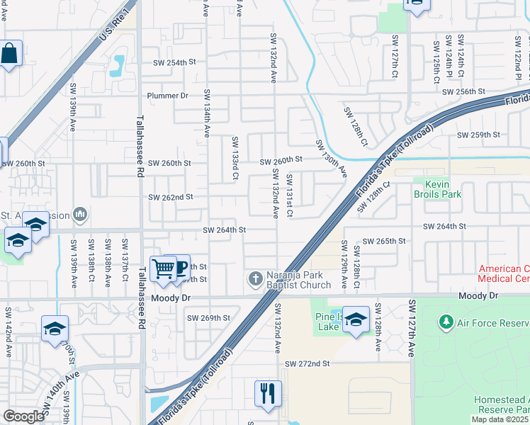 map of restaurants, bars, coffee shops, grocery stores, and more near 13204 Southwest 263rd Street in Homestead