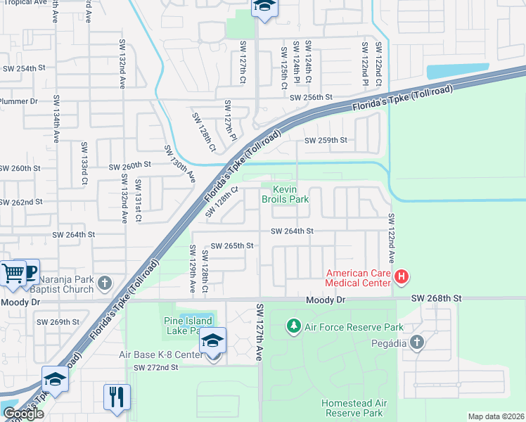 map of restaurants, bars, coffee shops, grocery stores, and more near 26314 Southwest 126th Court in Homestead