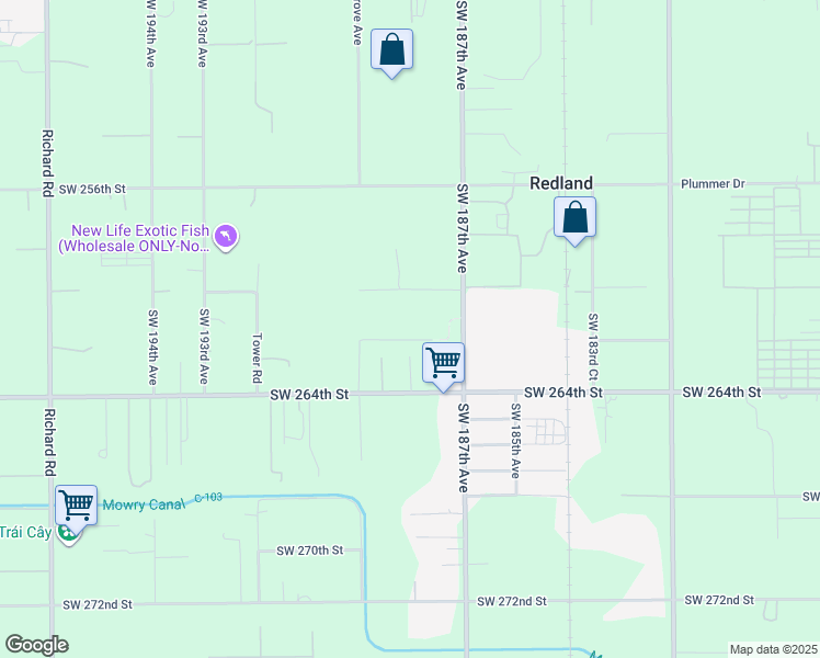 map of restaurants, bars, coffee shops, grocery stores, and more near 26100 Southwest 187th Avenue in Homestead