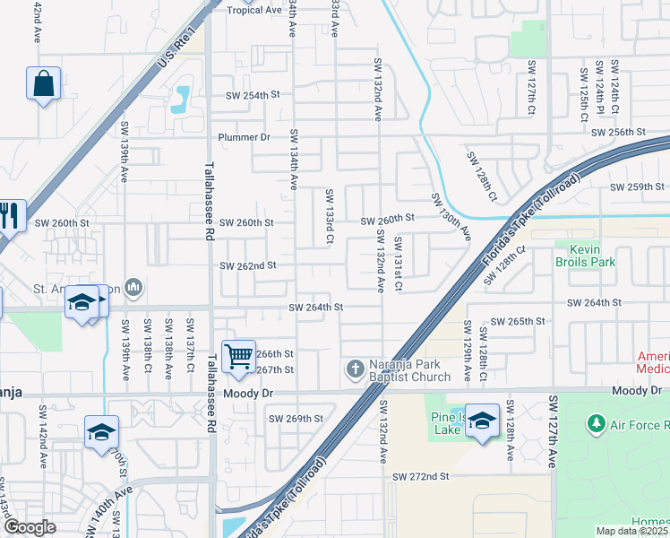 map of restaurants, bars, coffee shops, grocery stores, and more near 26171 Southwest 132nd Place in Homestead