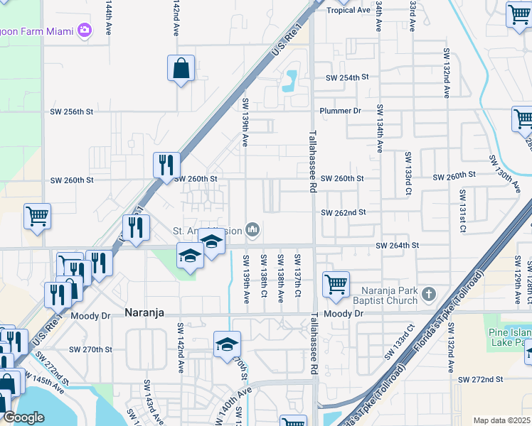 map of restaurants, bars, coffee shops, grocery stores, and more near 26141 Southwest 138th Court in Homestead