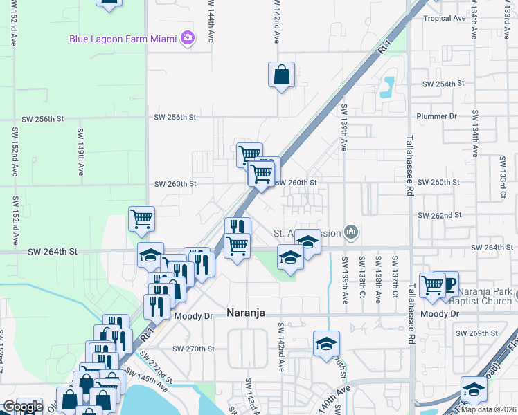 map of restaurants, bars, coffee shops, grocery stores, and more near 26115 South Dixie Highway in Homestead