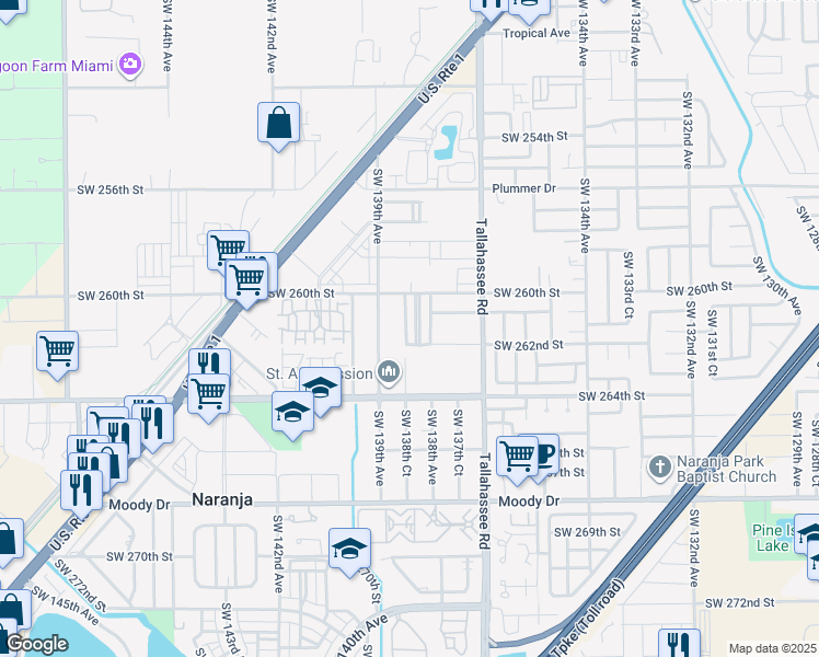 map of restaurants, bars, coffee shops, grocery stores, and more near 26141 Southwest 138th Court in Homestead
