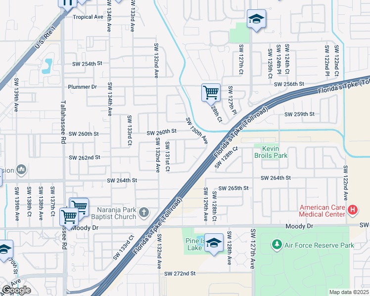 map of restaurants, bars, coffee shops, grocery stores, and more near 13055 Southwest 262nd Terrace in Homestead