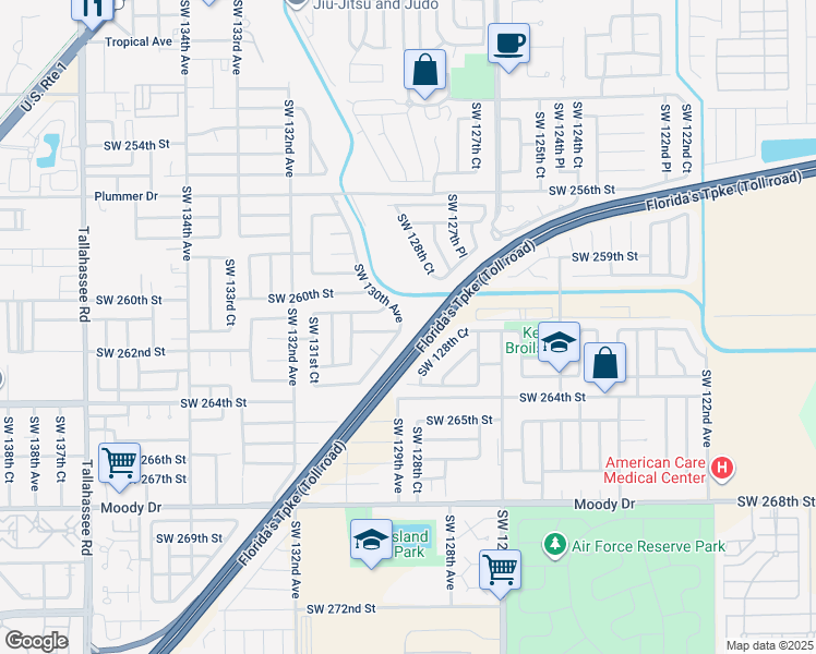map of restaurants, bars, coffee shops, grocery stores, and more near 26141 Southwest 130th Avenue in Homestead