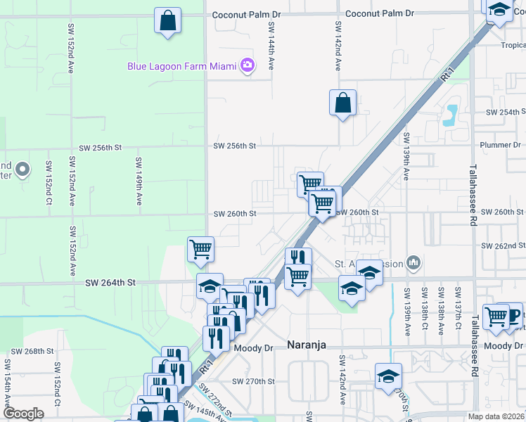 map of restaurants, bars, coffee shops, grocery stores, and more near 26000 Southwest 144th Avenue in Princeton