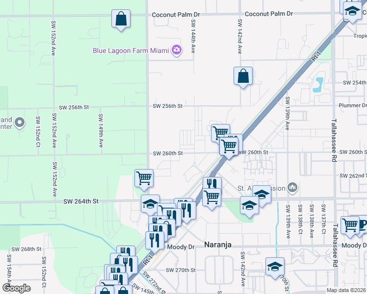map of restaurants, bars, coffee shops, grocery stores, and more near 26000 Southwest 144th Avenue in Princeton