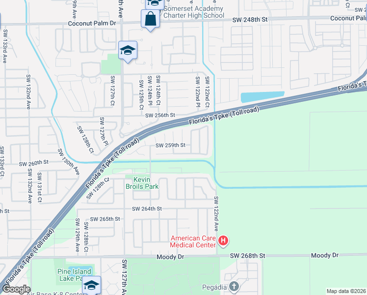 map of restaurants, bars, coffee shops, grocery stores, and more near 12316 Southwest 259th Street in Homestead