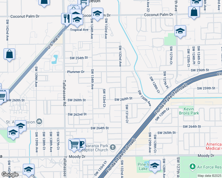 map of restaurants, bars, coffee shops, grocery stores, and more near 25859 Southwest 132nd Place in Homestead