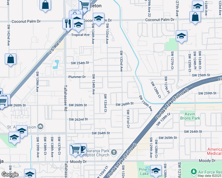 map of restaurants, bars, coffee shops, grocery stores, and more near 25859 Southwest 132nd Place in Homestead