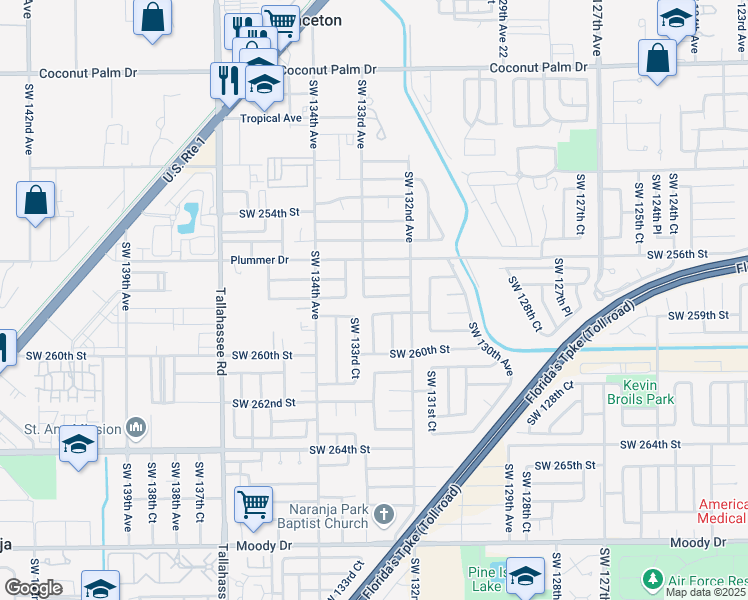map of restaurants, bars, coffee shops, grocery stores, and more near 25859 Southwest 132nd Place in Homestead