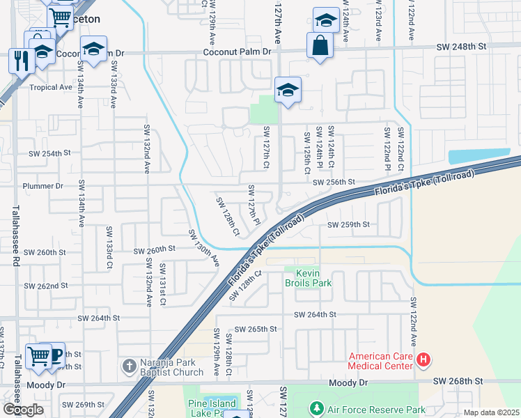 map of restaurants, bars, coffee shops, grocery stores, and more near 12736 Southwest 256th Terrace in Homestead