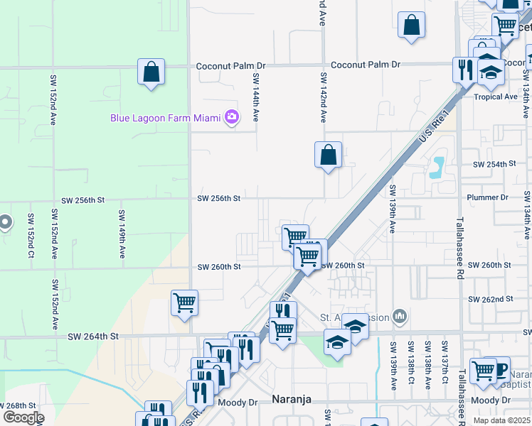 map of restaurants, bars, coffee shops, grocery stores, and more near 14500-14540 SW 256th St in Princeton