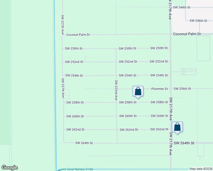 map of restaurants, bars, coffee shops, grocery stores, and more near 22275 Southwest 256th Street in Homestead