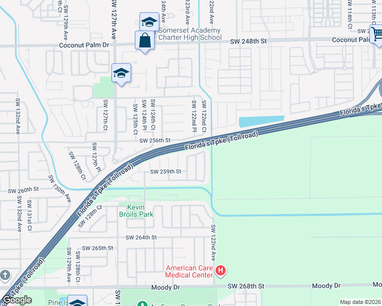 map of restaurants, bars, coffee shops, grocery stores, and more near 12273 Southwest 257th Terrace in Homestead