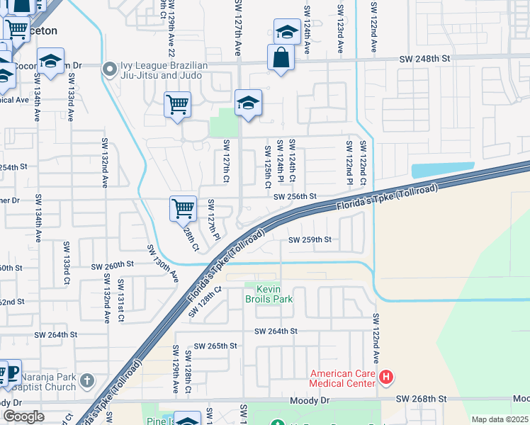map of restaurants, bars, coffee shops, grocery stores, and more near 12614 Southwest 256th Terrace in Homestead