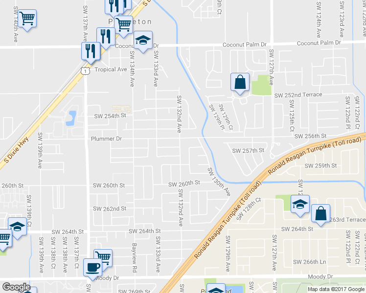 map of restaurants, bars, coffee shops, grocery stores, and more near 25621 Southwest 132nd Avenue in Homestead