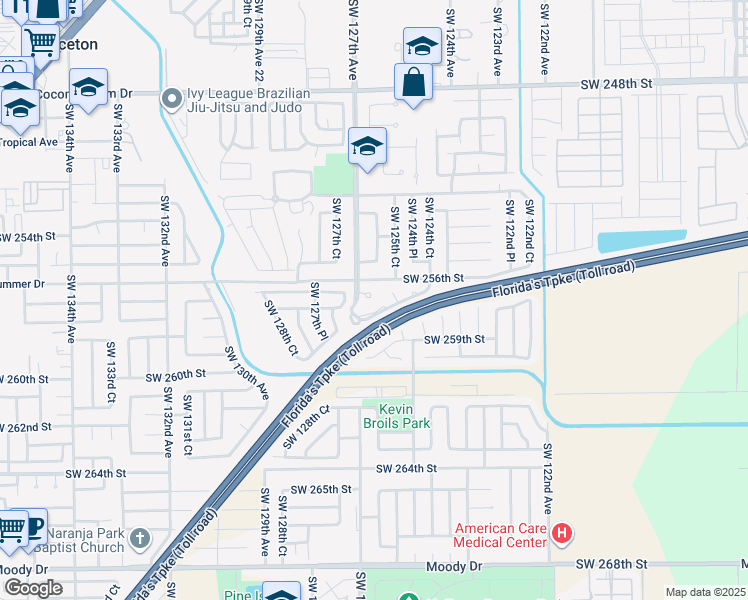 map of restaurants, bars, coffee shops, grocery stores, and more near 12614 Southwest 256th Terrace in Homestead