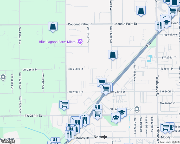 map of restaurants, bars, coffee shops, grocery stores, and more near 14500-14540 SW 256th St in Princeton